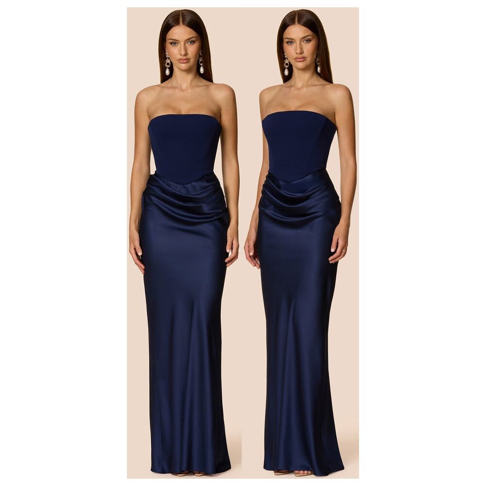 Nookie Chiara Strapless Gown Satin Maxi Dress Party Cocktail Formal Prom Gala L